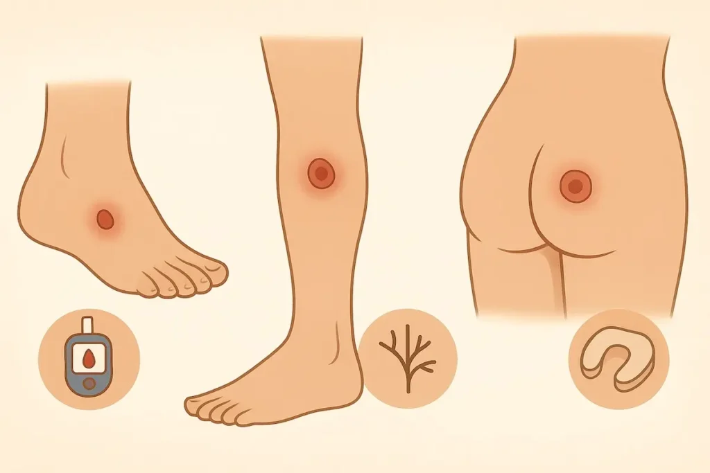 A graphic showing different areas where chronic skin ulcers can form.