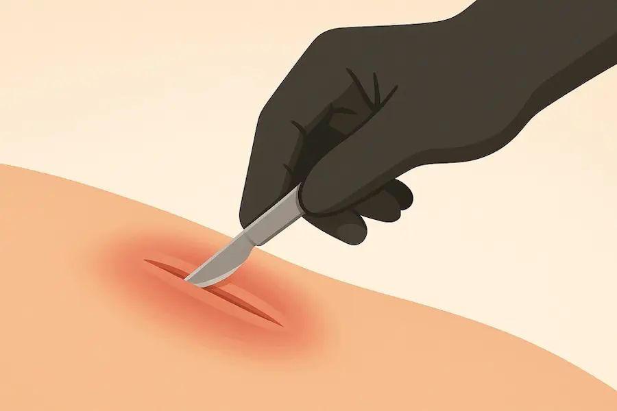 An illustration of an incision that turned into a post-surgical wound