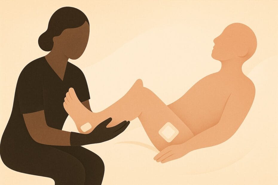 A care provider treats for pressure ulcers on a patient